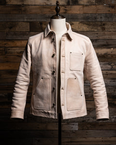 Detail shot of the Field Jacket sleeve and cuff in Natural vegetable-tanned leather