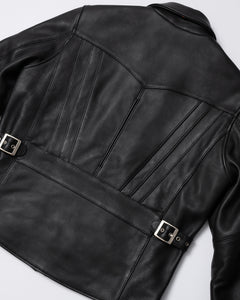 Master Supply Co Bonneville Half Belt Jacket - Durable 1.5mm Semi-Vegetable Tanned Cowhide Leather with Sage Green Cotton Twill Liner, Zippered Horizontal Breast Pocket, and Vented Multi-Panel Back.