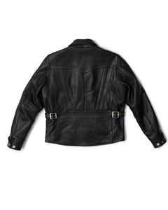 Master Supply Co Bonneville Half Belt Jacket - Durable 1.5mm Semi-Vegetable Tanned Cowhide Leather with Sage Green Cotton Twill Liner, Zippered Horizontal Breast Pocket, and Vented Multi-Panel Back.
