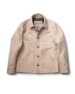 Front view of the Field Jacket in Natural vegetable-tanned leather showing the full jacket design