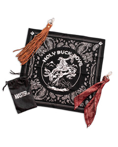 Master Supply Co Paisley Red Bandana, Holy buck boy Bandana and Leather fringe Keychain Set of 3